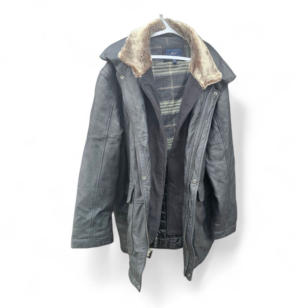 MAX Men’s Genuine Leather Heavyweight Jacket – Faux Fur Collar, Quilted Lining